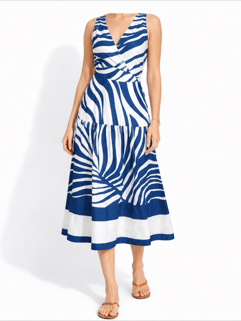NWT White House Black Market Palm Print Sateen Midi Dress Size 8